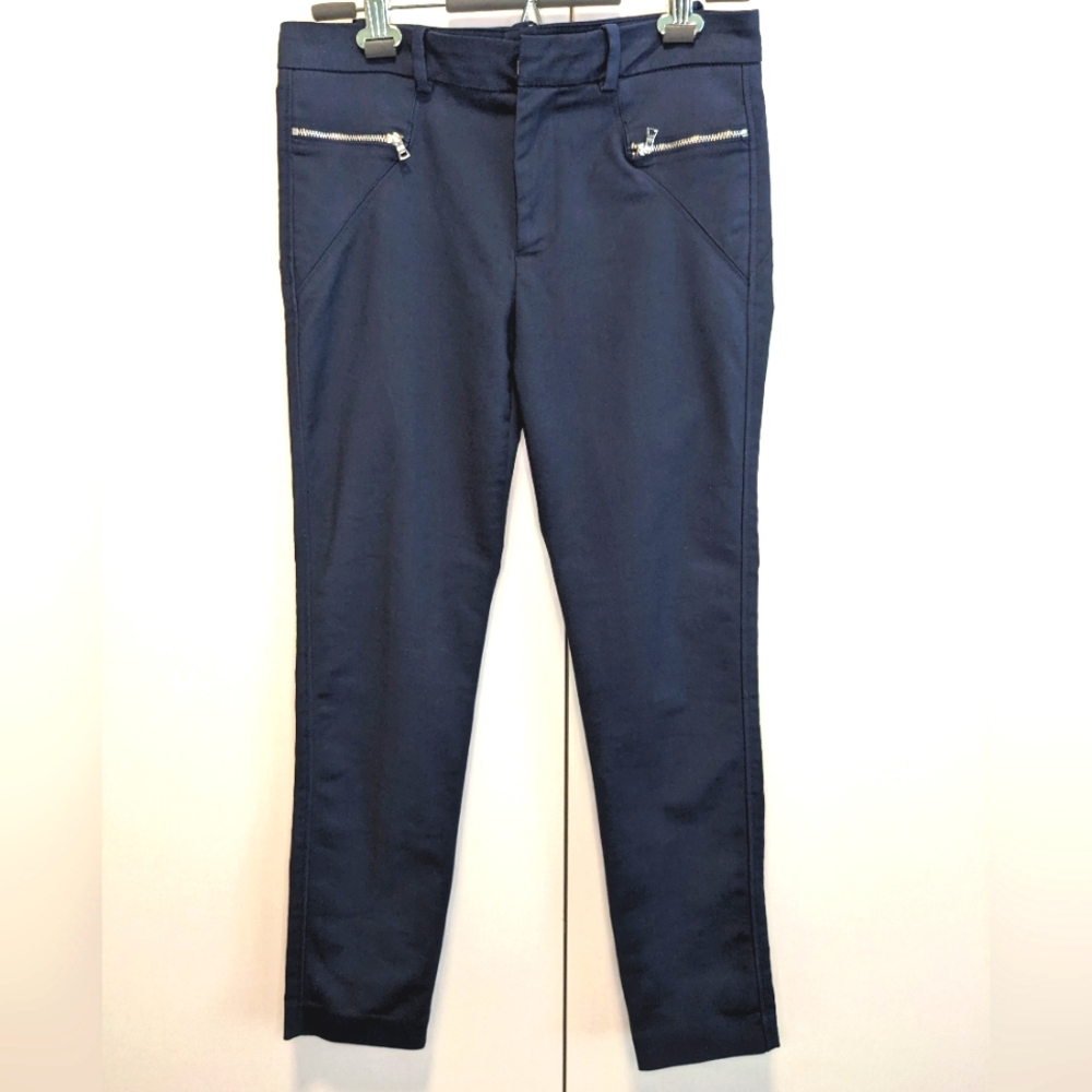 💙 ZARA Women szM skinny stretch pants navy blue zipper pockets